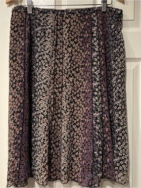 ALLISON TAYLOR Vintage Boho Purple Floral Midi Skirt Size 14 Whimsigoth 90s